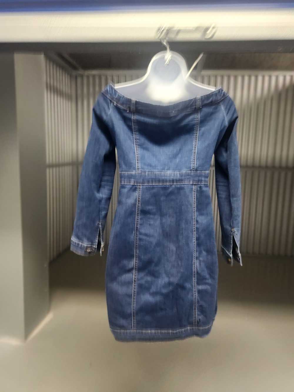 Fashion Nova Off-Shoulder Blue Denim Button-Front Dress - Picture 2 of 2